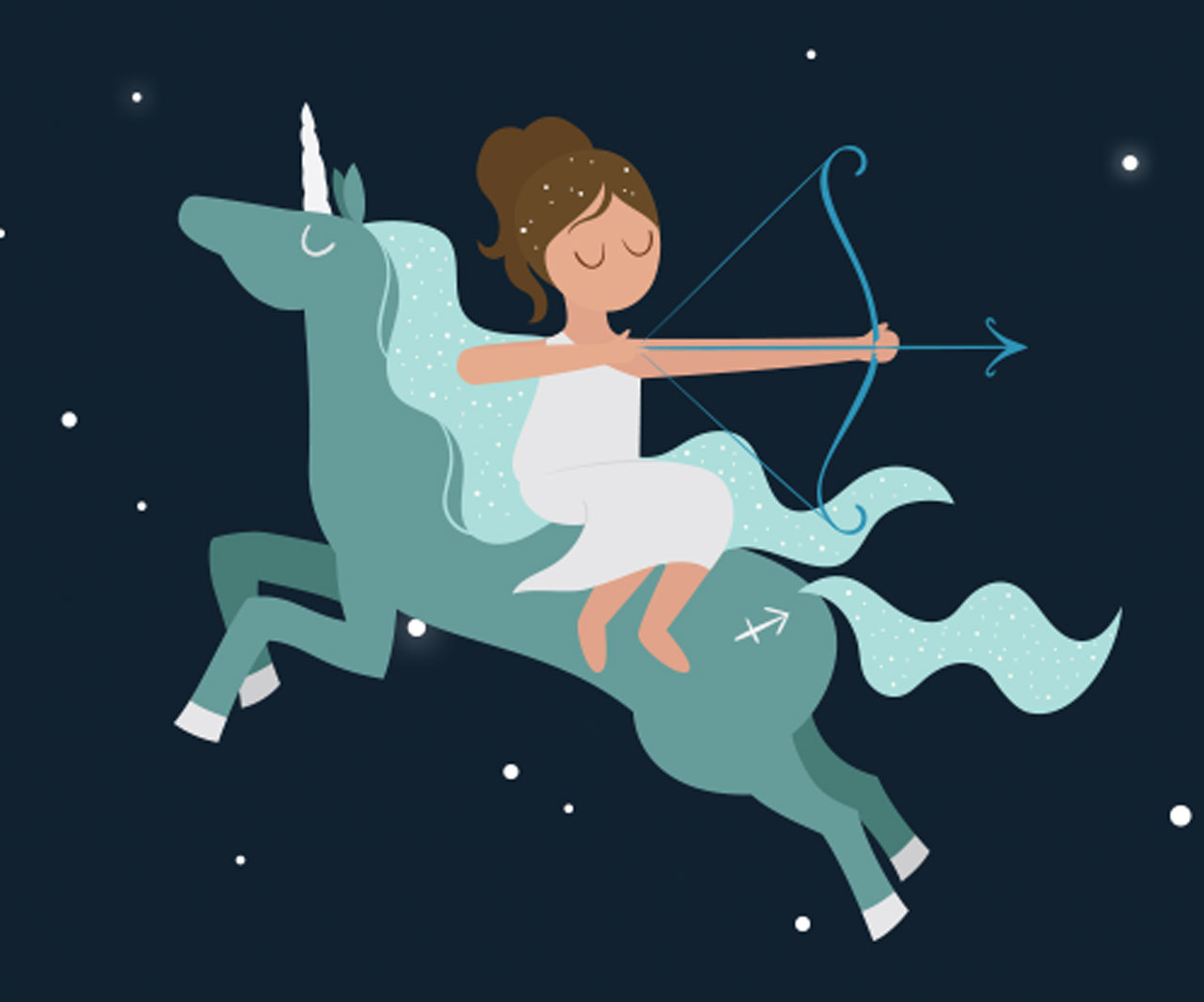 Illustration of a person riding a unicorn.