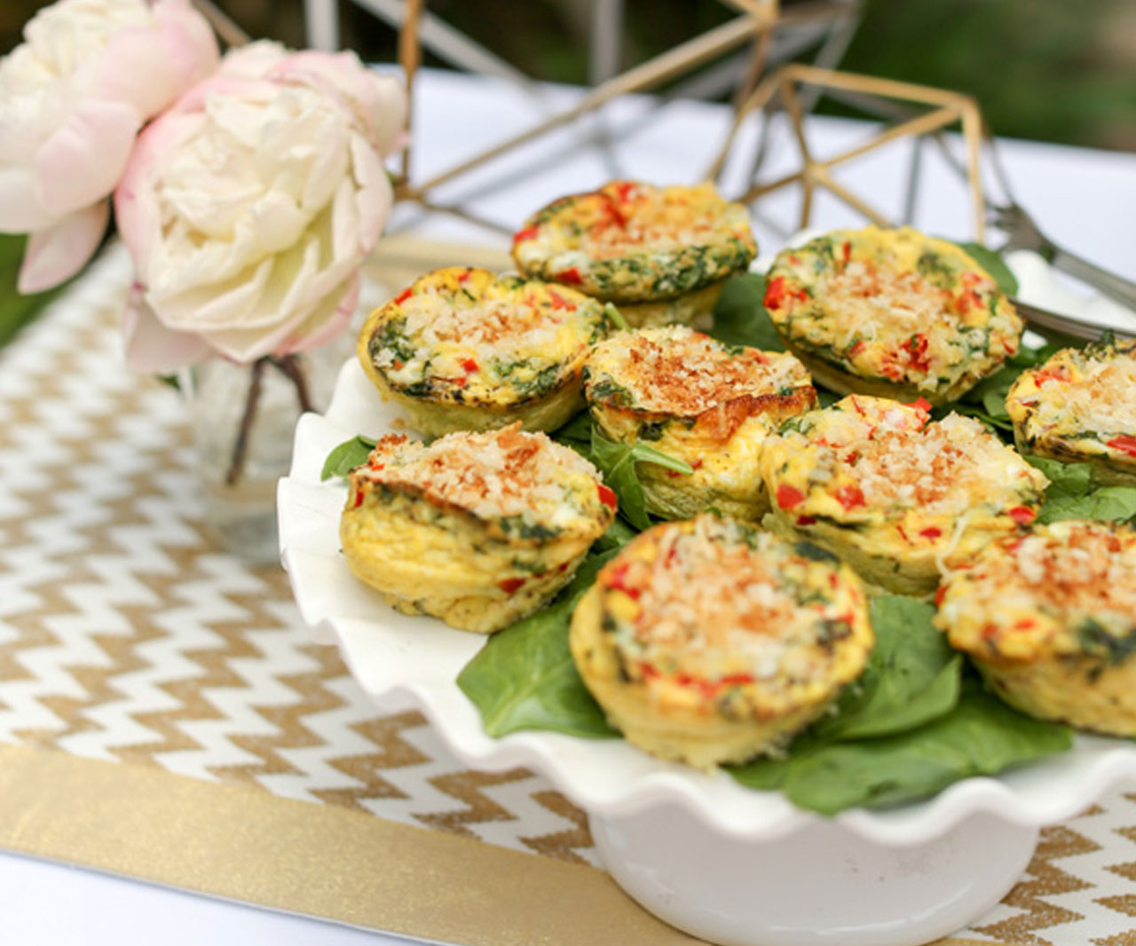 Spinach frittatas on a platter.