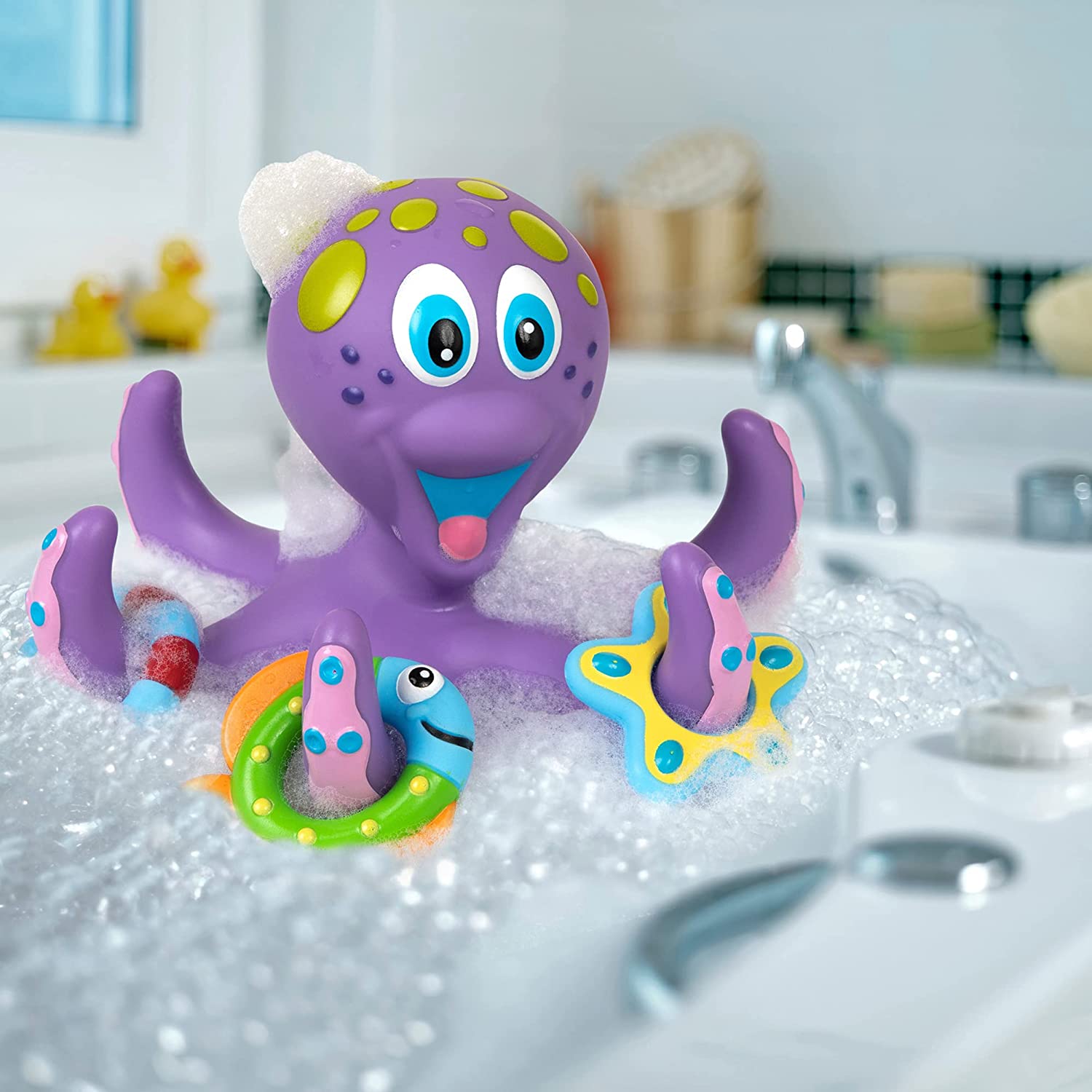 Interactive Pool Toy | Purple Octopus with 3 Hoopla Rings 