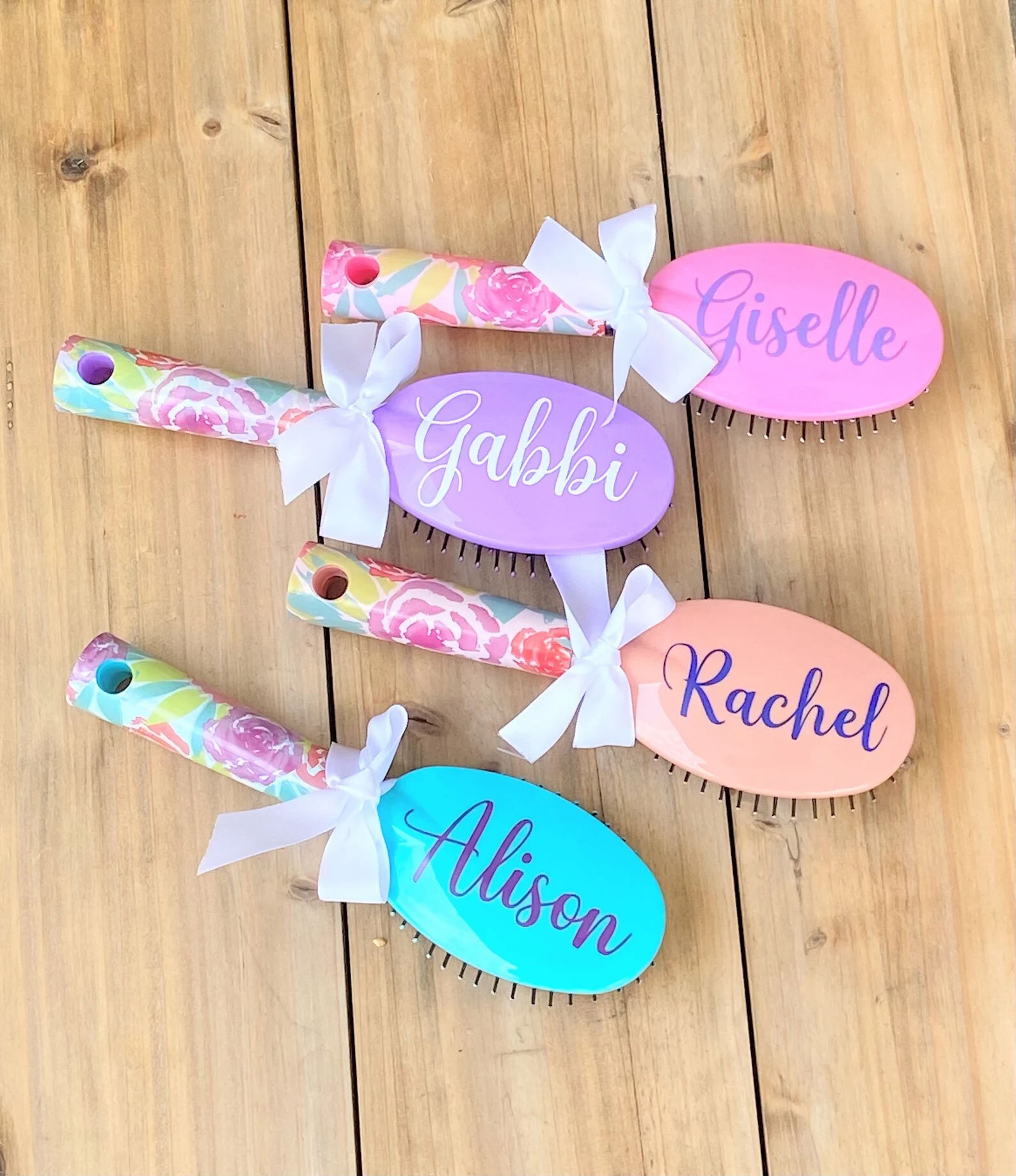 Personalized hair brushes.