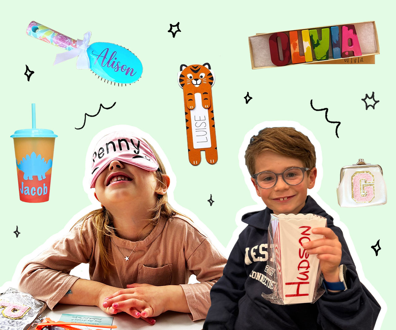 Kids trying out different party favors.