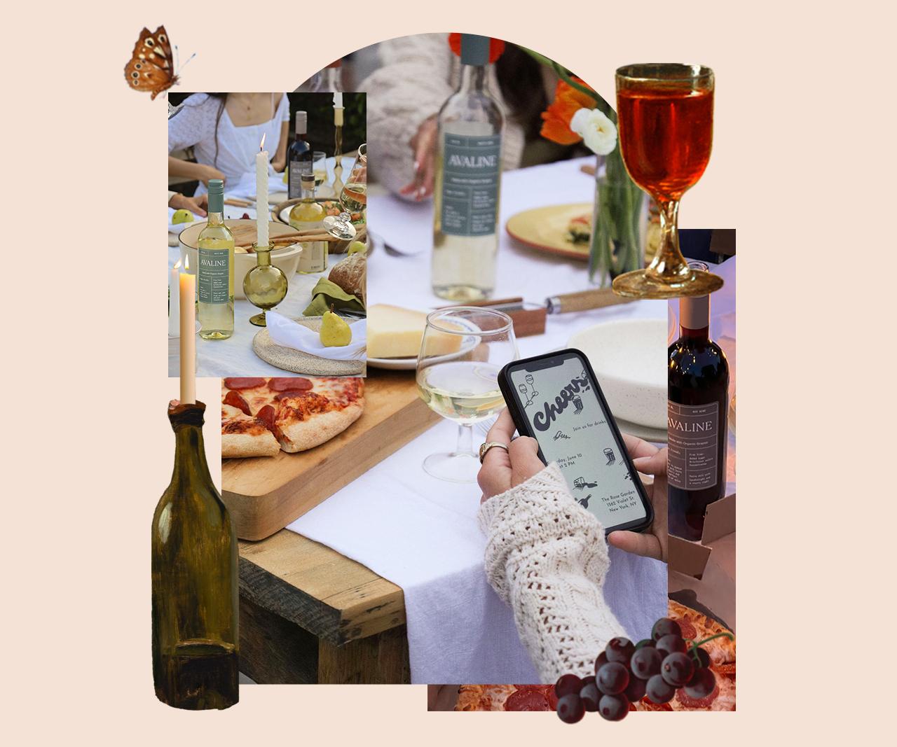 A collage of pictures from a summer dinner party.