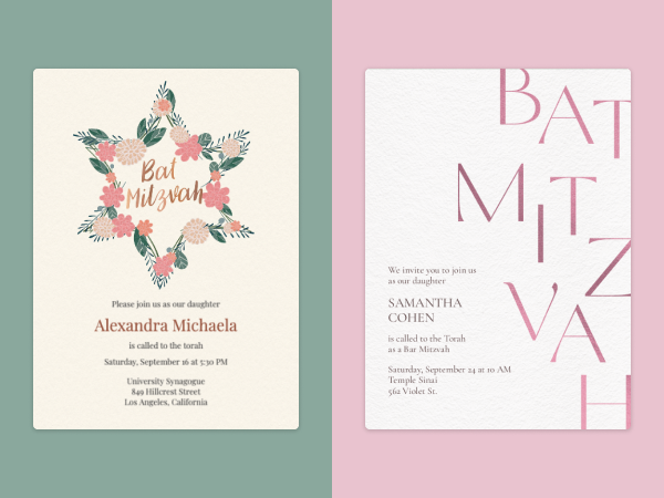 Two bat mitzvah invitations.