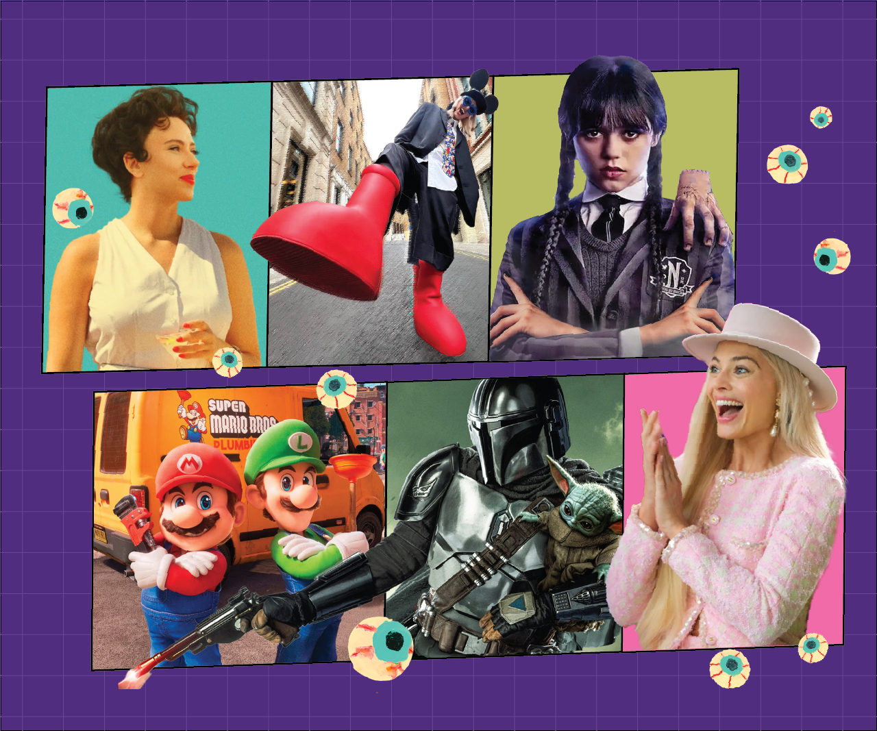 Collage of characters and trends for Halloween 2023.