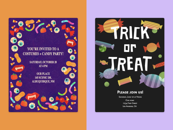 Two Halloween invitations.