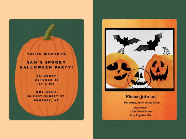 Two Halloween invitations.