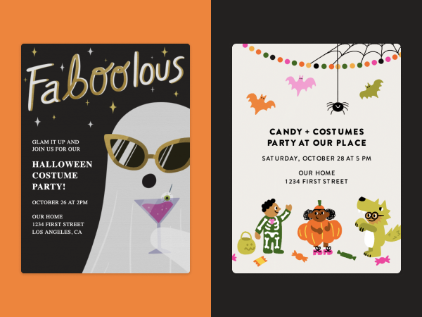 Two Halloween invitations.