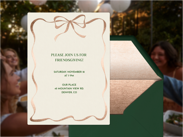 Invitation with a rose gold foil ribbon border.