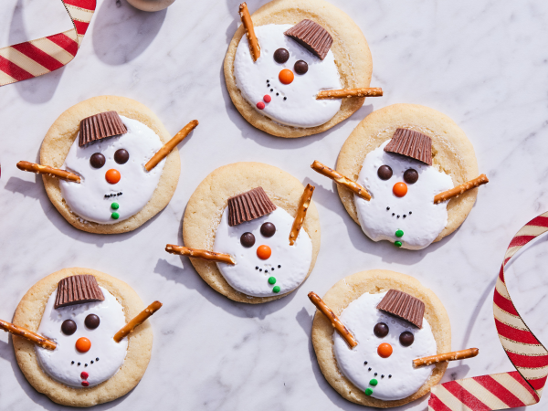 Marshmallow melting snowman cookies.