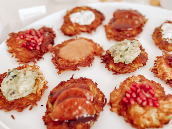 Latkes with toppings.