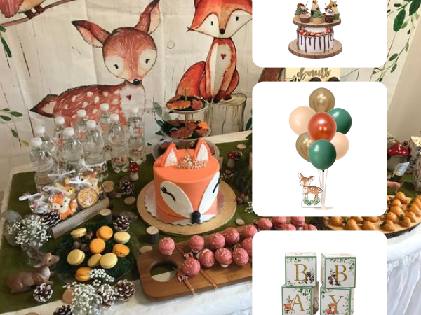 Collage of woodland-themed decor.