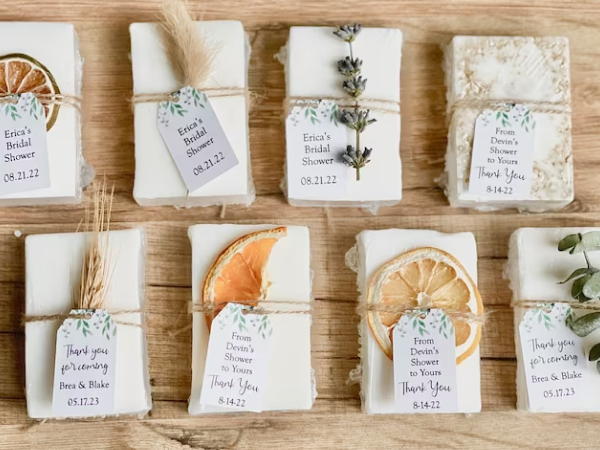 Assortment of personalized soaps.