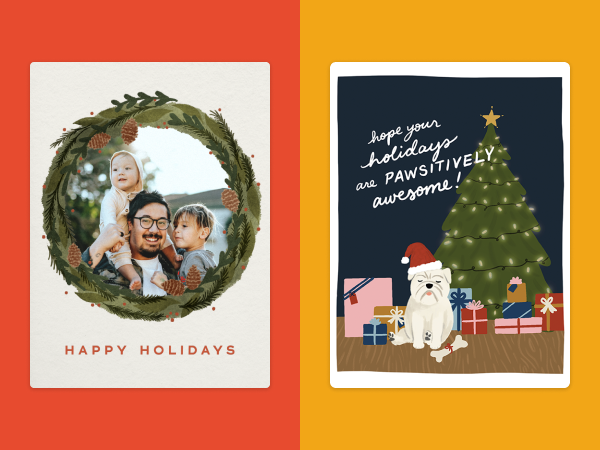 Two holiday cards from Evite.